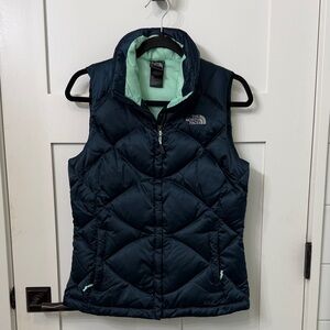 The North Face 550 Dark Green Quilted Vest with Light Green Accents